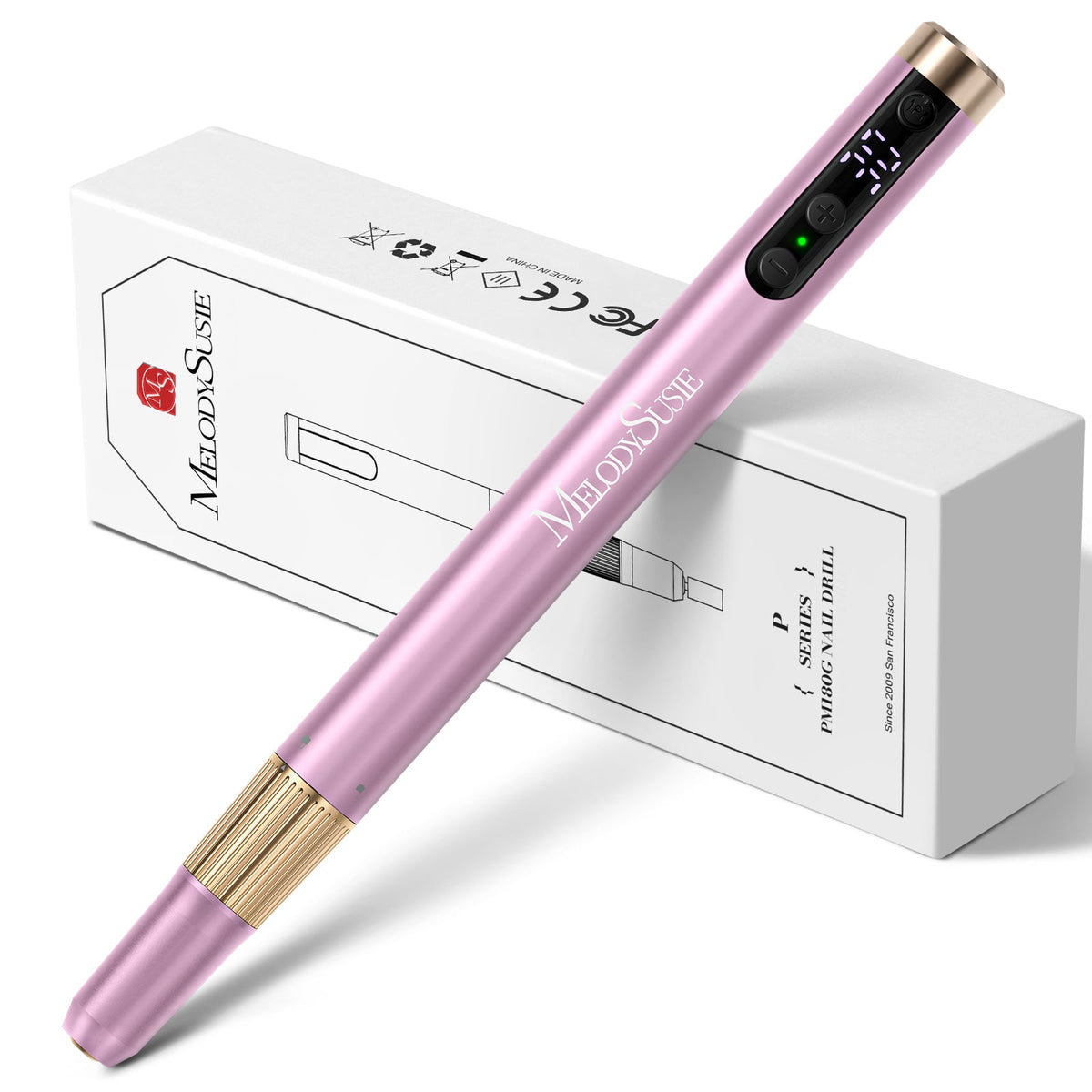MelodySusie PM180G Pen-Shaped Ultra-Slim Rechargeable Nail Drill 30,000RPM - Pink