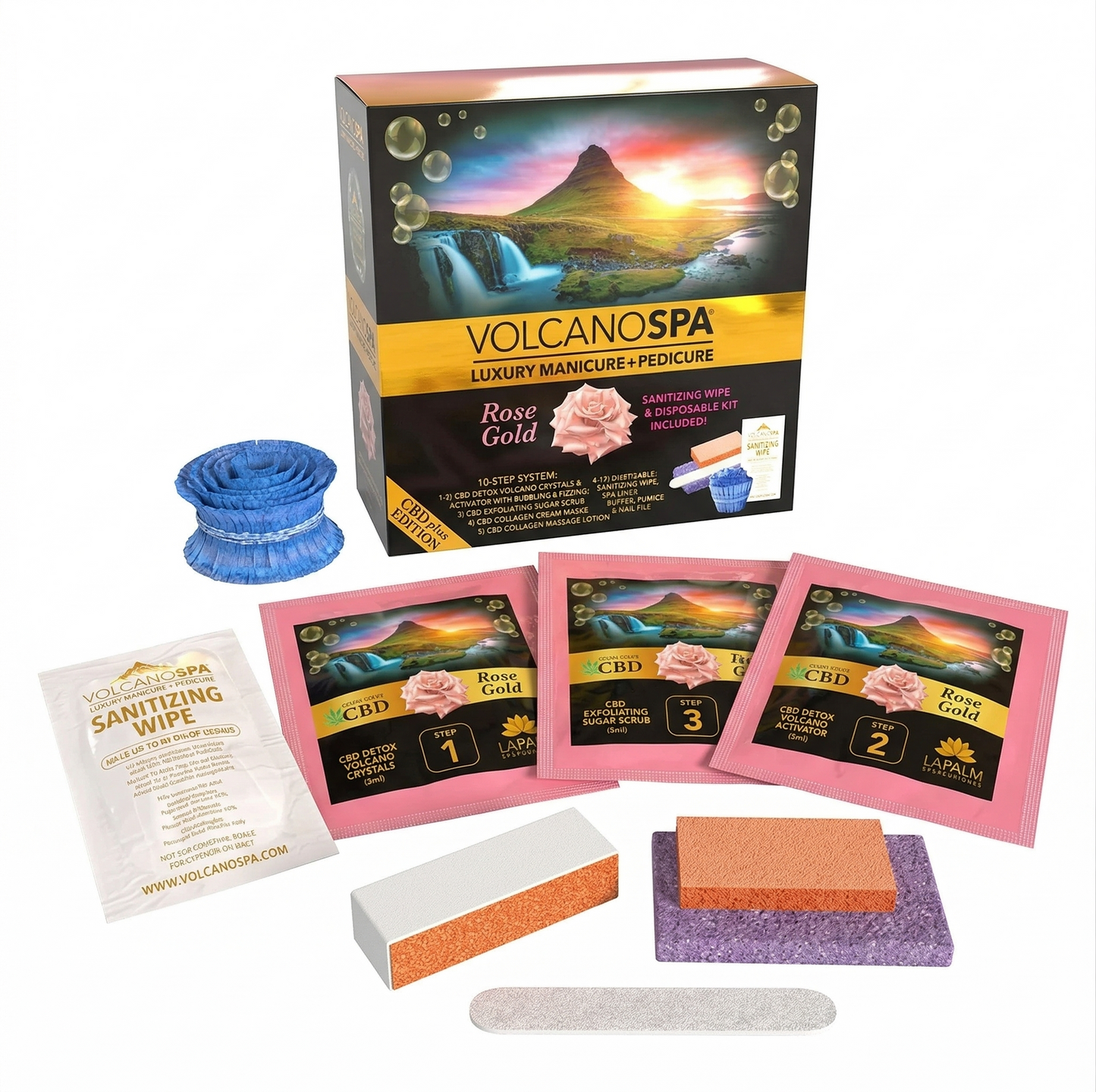 Volcano Spa: 10 Step Pedicure Kit - Rose Gold CBD