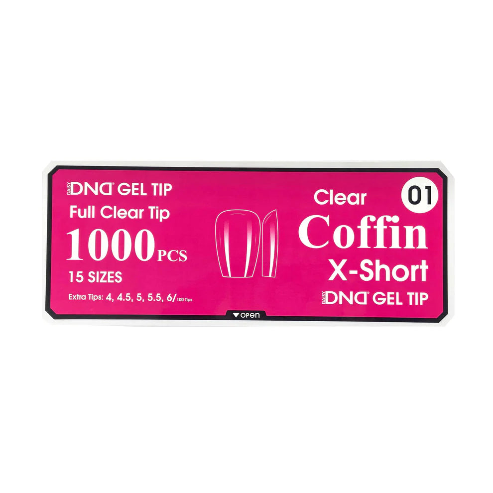 DND Gel Full Clear Tip Box #1 | Coffin X-Short (1000 pcs)