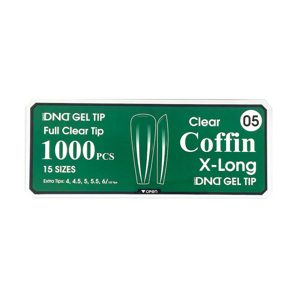 DND Gel Full Clear Tip Box #5 | Coffin X-Long (1000 pcs)
