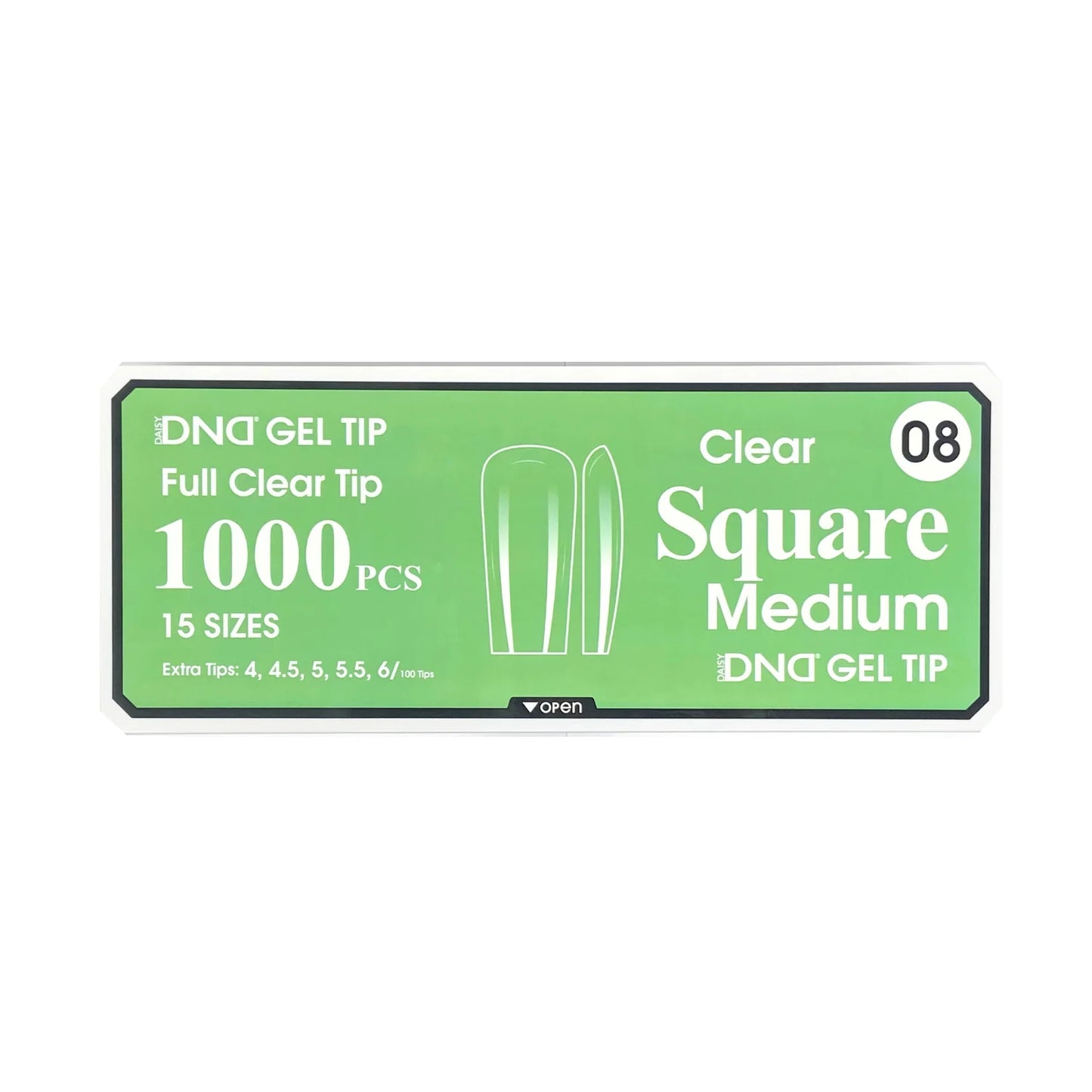 DND Gel Full Clear Tip Box #8 | Square Medium (1000 pcs)