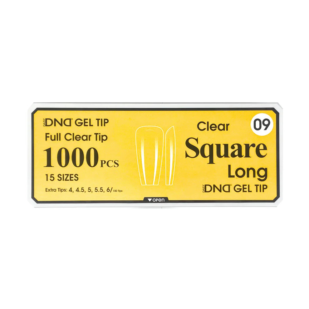 DND Gel Full Clear Tip Box #9 | Square Long (1000 pcs)