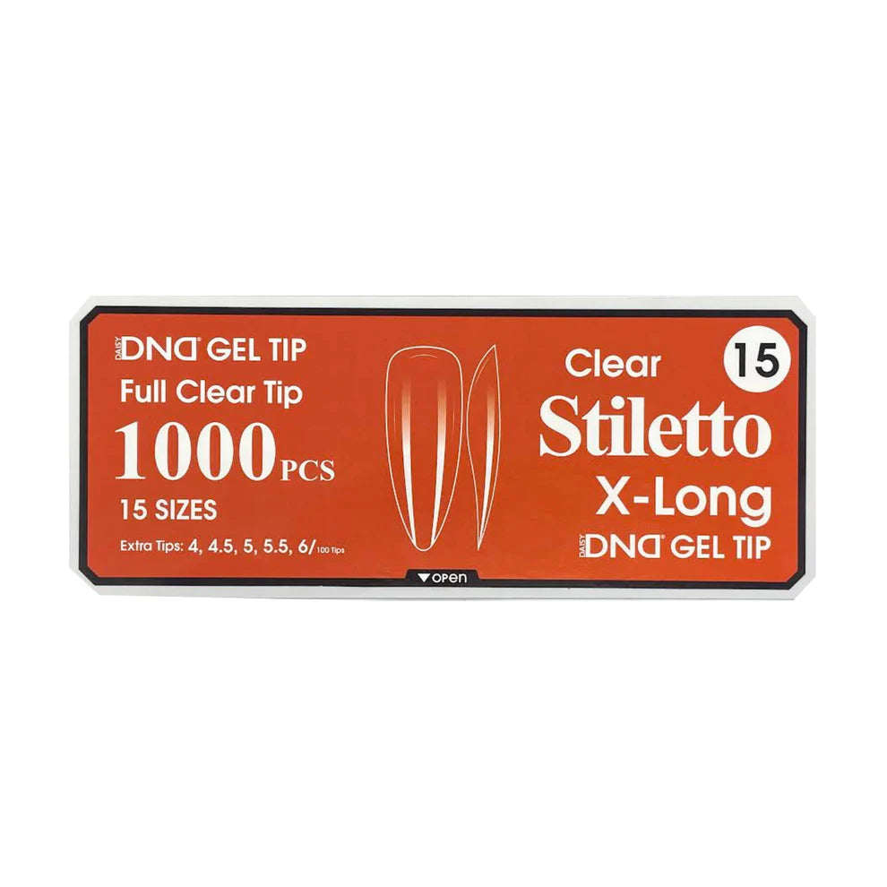 DND Gel Full Clear Tip Box #15 | Stiletto X-Long (1000 pcs)