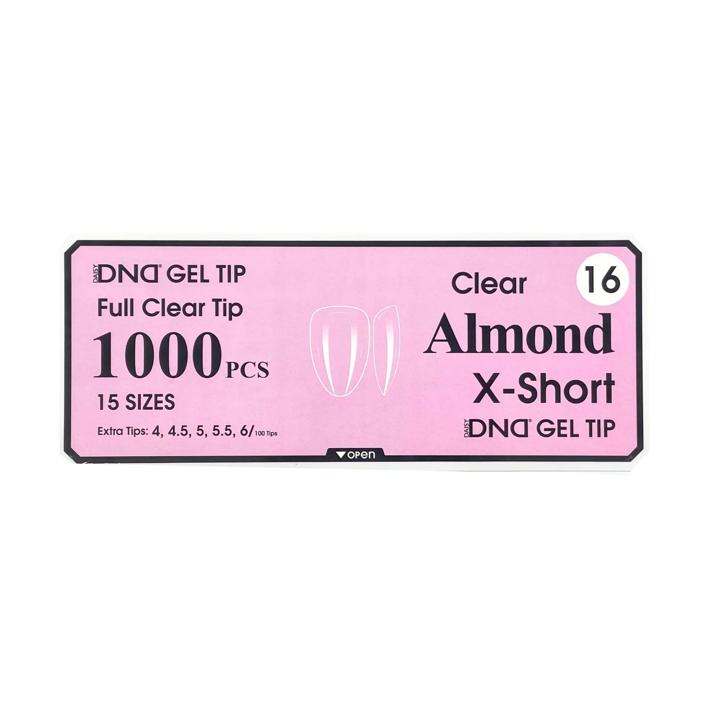 DND Gel Full Clear Tip Box #16 | Almond X-Short (1000 pcs)