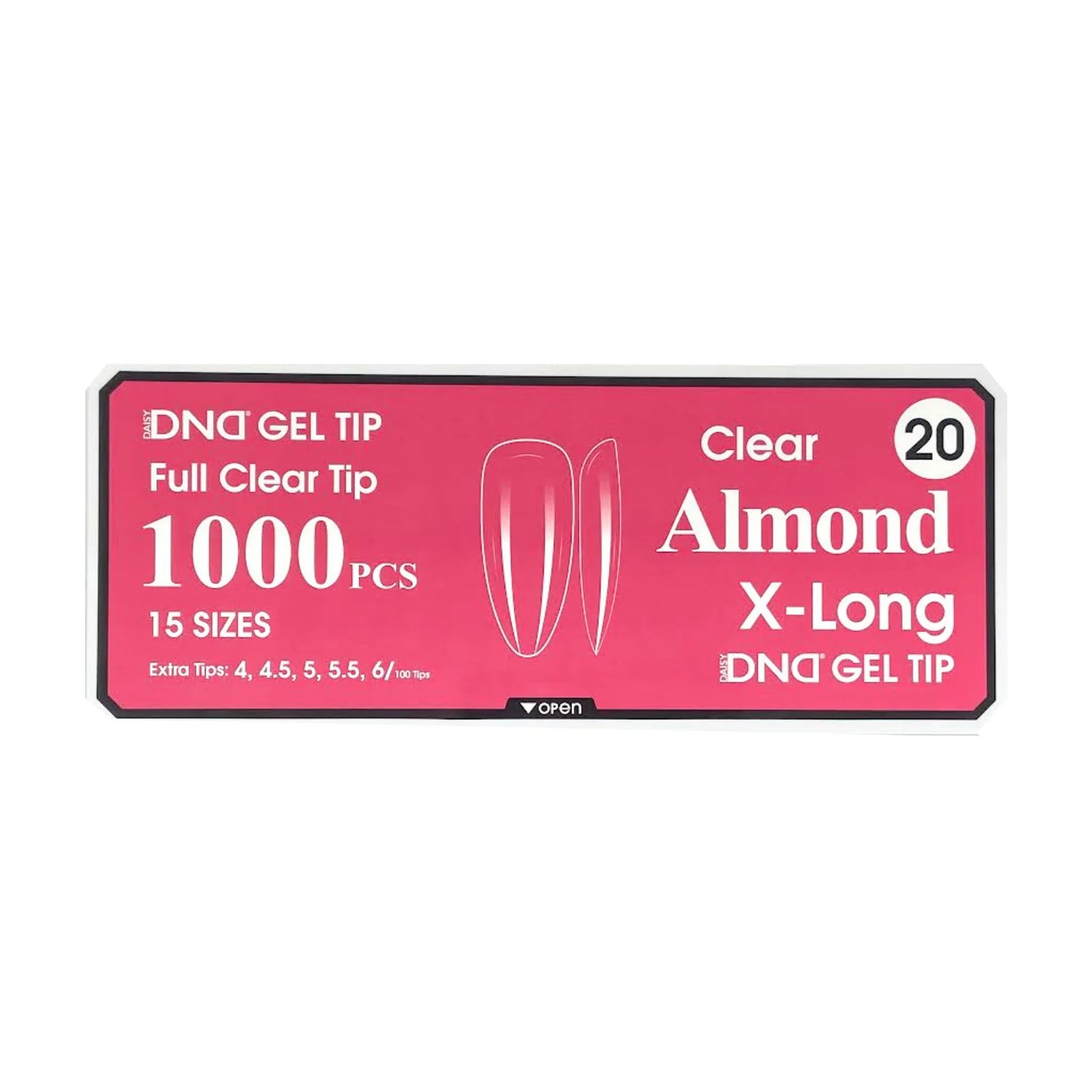 DND Gel Full Clear Tip Box #20 | Almond X-Long (1000 pcs)