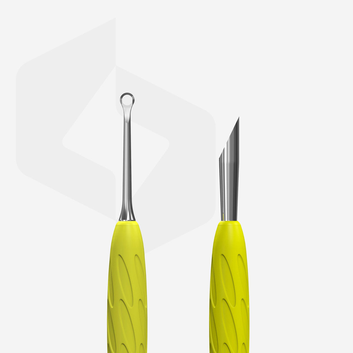 STALEKS Manicure pusher Gummy with yellow silicone handle UNIQ 11 TYPE 2 (beveled and loop pusher)