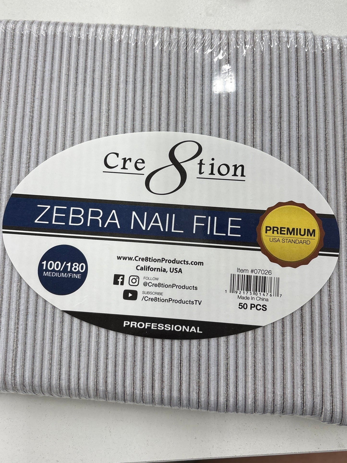 Cre8tion Nail File REGULAR Zebra Grit 100/180 (1 pc)