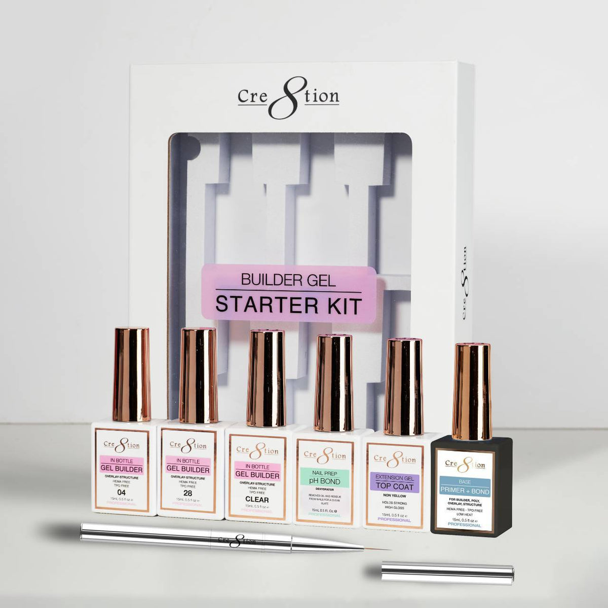Cre8tion Builder Overlay Gel Bottle Starter Kit with builder gels and nail prep essentials
