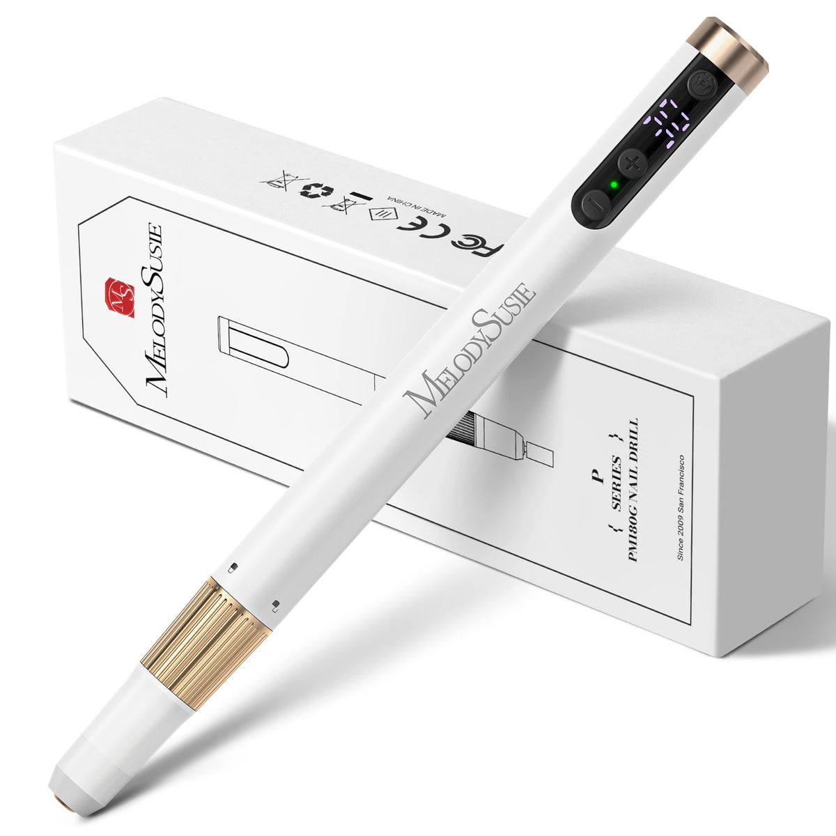 MelodySusie PM180G Pen-Shaped Ultra-Slim Rechargeable Nail Drill 30,000RPM - White