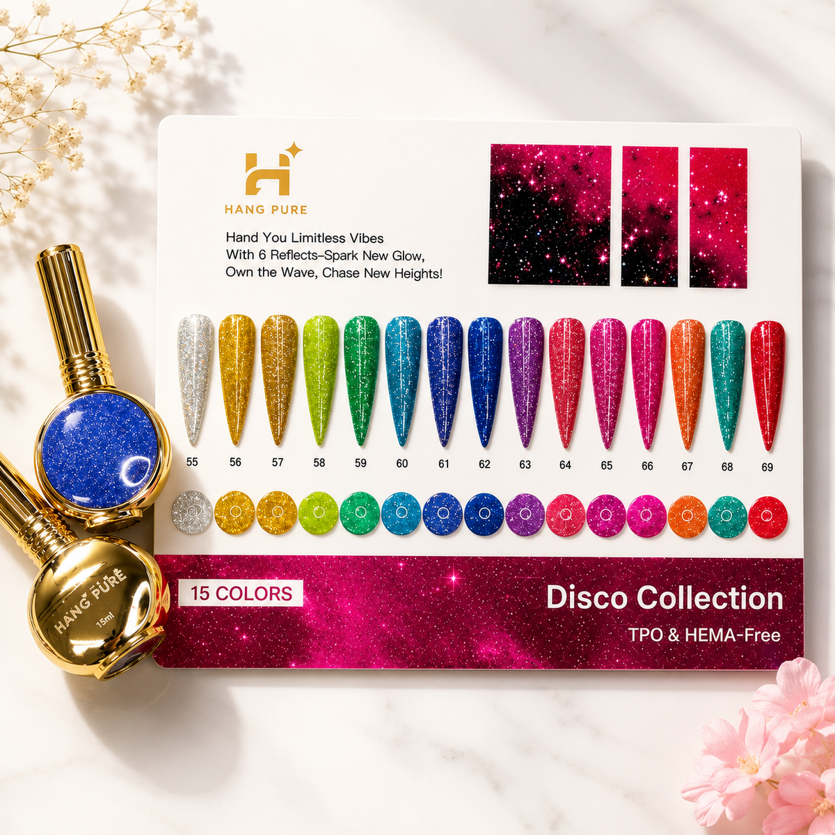 HANG Disco Gel Collection 15 Colors (55 - 69) - FREE 1 DISPLAY