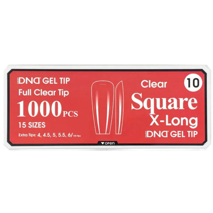 DND Gel Full Clear Tip Box #10 |Square X-Long (1000 pcs)