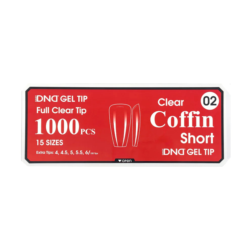DND Gel Full Clear Tip Box #2 | Coffin Short (1000 pcs)