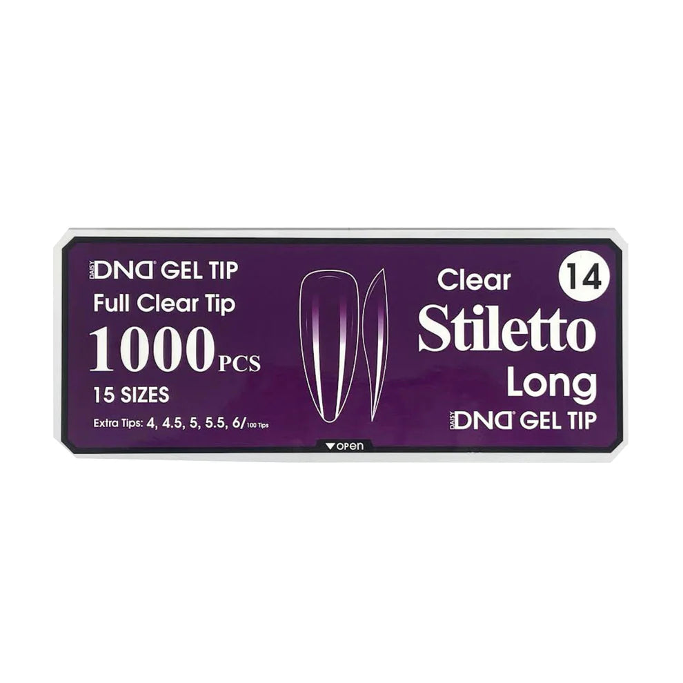 DND Gel Full Clear Tip Box #14 | Stiletto Long (1000 pcs)