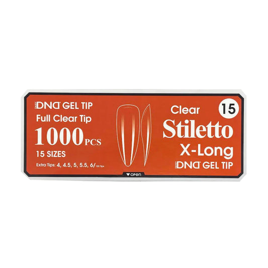 DND Gel Full Clear Tip Box #15 | Stiletto X-Long (1000 pcs)